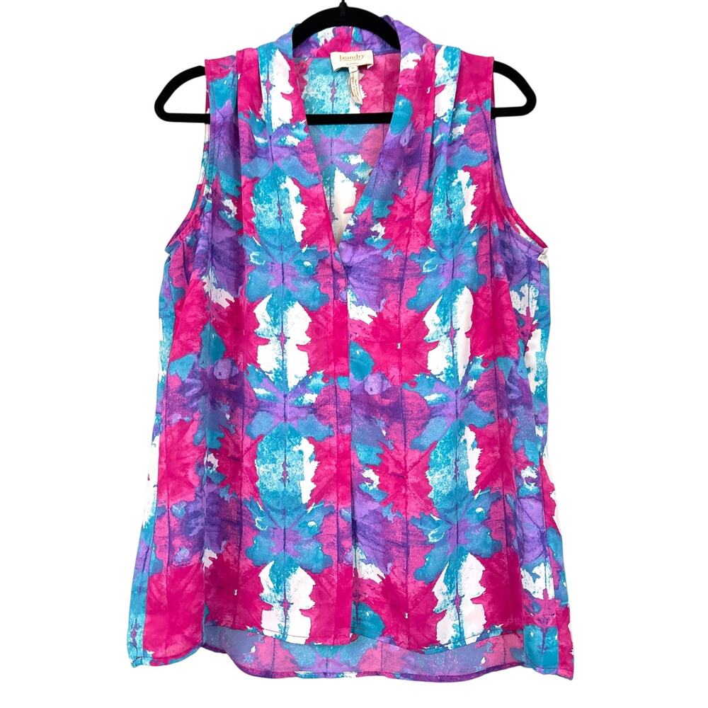 Laundry By Shelli Segal Womens M Pink Blue Abstract Floral Sleeveless Blouse